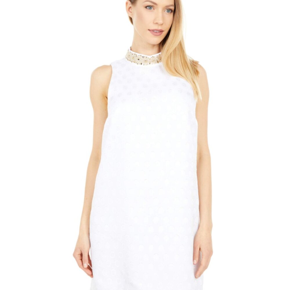 White Lilly Pulitzer Dress with gold neckline - Size M